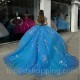 Sparkly Blue Quinceanera Dress Ball Gown 3D Flower Applique Beading Mexico Corset Sweet 16 Vestidos De 15 Años