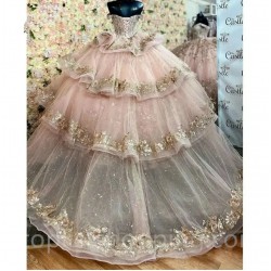 Sparkly Blush Quinceanera Dress 2024 Ball Gown Appliques Beading Sequins Puffy Skirt Sweet 15 16 Dress