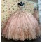 Sparkly Blush Quinceanera Dress 2024 Ball Gown Appliques Beading Sequins Puffy Skirt Sweet 15 16 Dress