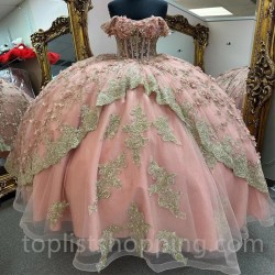 Sparkly Pink Princess Ball Gown Quinceanera Dresses 2024 Appliques Lace Sweetheart Sequined Vestidos De 15 Años