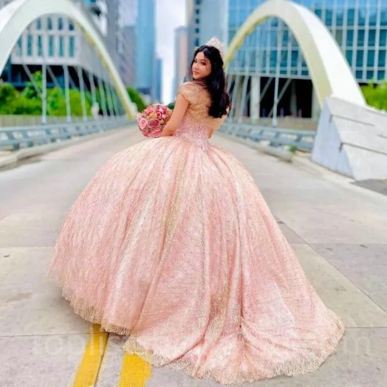 Stylish Ball Gown Quinceanera Dress 2024 Tulle Beading With Jacket Long Pink Sleeveless Party Dress