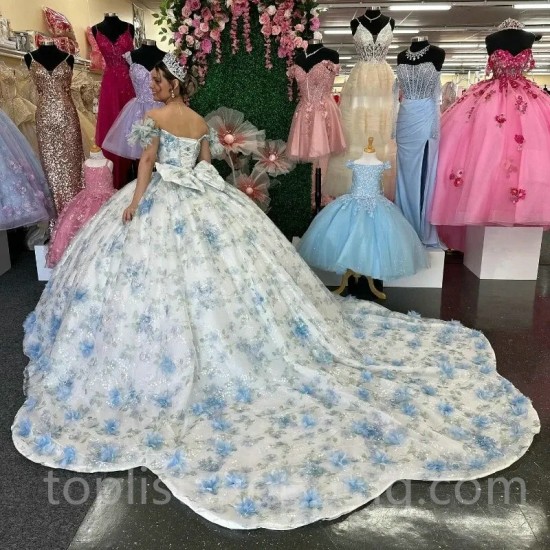 Sweetheart 16 Quinceanera Dresses Lace Crystal Flower Tull Off The Shoulder Evening Dresses Party Dress