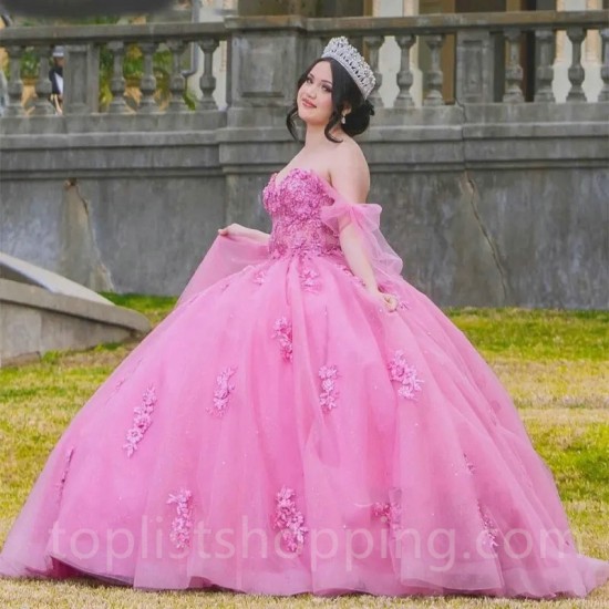 Sweetheart Off The Shoulder Quinceanera Dresses Ball Gown Floral Back Corset For Sweet 15 Girls Party