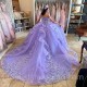 Sweetheart Purple Ball Gown Quinceanera Dresses Beaded Appliques Lace Off Shoulder Tulle Sweet 15 16 Dress XV Prom