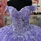 Sweetheart Purple Ball Gown Quinceanera Dresses Beaded Appliques Lace Off Shoulder Tulle Sweet 15 16 Dress XV Prom