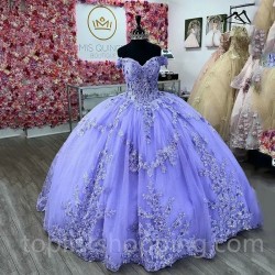 Sweetheart Purple Ball Gown Quinceanera Dresses Beaded Appliques Lace Off Shoulder Tulle Sweet 15 16 Dress XV Prom