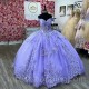 Sweetheart Purple Ball Gown Quinceanera Dresses Beaded Appliques Lace Off Shoulder Tulle Sweet 15 16 Dress XV Prom