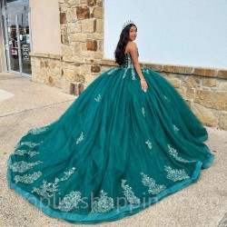 Sweetheart Quinceanera Dress Lace Glitter Tulle Sweep Train Mexica Vestidos De Años Sweet 16 Princess Pageant Dress