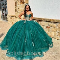 Sweetheart Quinceanera Dress Lace Glitter Tulle Sweep Train Mexica Vestidos De Años Sweet 16 Princess Pageant Dress