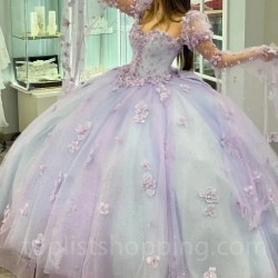 Sweetheart Shiny Quinceanera Dresses Ball Gowns Appliques 3D Flowers Beads Formal Party Dress