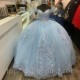 Sweetheart Sky Blue Shiny Quinceanera Dress With Backless Party Gown Princess Lace Appliques