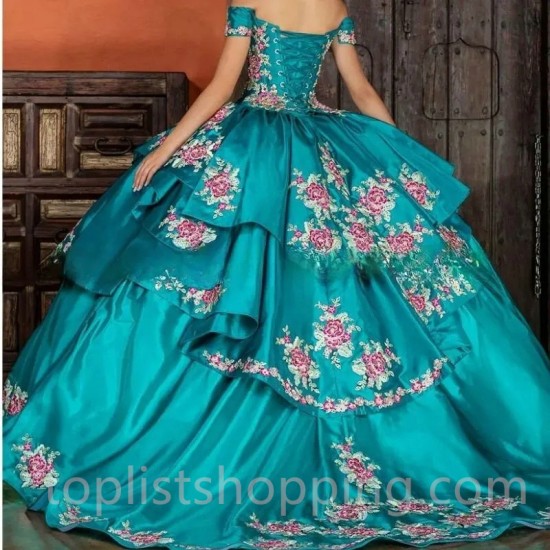 Tiffany Blue Quinceanera Dresses 2024 Matte Satin Off Shoulder With Train Princess Layers