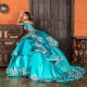 Tiffany Blue Quinceanera Dresses 2024 Matte Satin Off Shoulder With Train Princess Layers