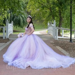 V-Neck Corset Quinceanera Dresses Lace Appliques Beads Off The Shoulder For Girls Ball Gown