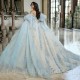 V-Neck Spaghetti Strap Sequin Puff Sleeves Quinceanera Evening Dress 2024 Sweep Train Prom Dress