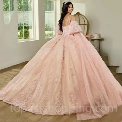 V-Neck Spaghetti Strap Sequin Puff Sleeves Quinceanera Evening Dress 2024 Sweep Train Prom Dress