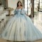 V-Neck Spaghetti Strap Sequin Puff Sleeves Quinceanera Evening Dress 2024 Sweep Train Prom Dress