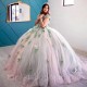 V-Neck Sweet 16 Quinceanera Dress Off Shoulder Appliquéd Flower Ball Gown Princess Party Birthday Dress