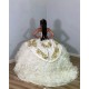 White Gold Princess Charro Queen Embroidery Ruffles Quinceanera Dresses