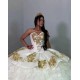 White Gold Princess Charro Queen Embroidery Ruffles Quinceanera Dresses