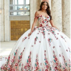 Off The Shoulder White Quinceanera Dress Ball Gown Organza Appliques Embroidery Mexican Sweet 16 Prom 15 Anos