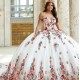 Off The Shoulder White Quinceanera Dress Ball Gown Organza Appliques Embroidery Mexican Sweet 16 Prom 15 Anos