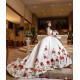 V Neck White Quinceanera Dresses 2024 With Red Flower Embroidery Ball Gown Princess Vestidos De Party Dresses