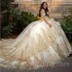 White Shiny Quinceanera Dress Ball Gown Gold Lace Applique Beaded Ruffles Corset Sweet 16 Vestidos De XV 15 Anos