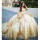 White Shiny Quinceanera Dress Ball Gown Gold Lace Applique Beaded Ruffles Corset Sweet 16 Vestidos De XV 15 Anos