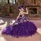 Wine Red Shiny Sweetheart Bodice Medallions 3D Floral Applique Embroidery Tiered Skirt Charro Quinceanera Ball Gown Vest