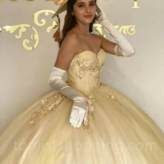 Sweet 15 16 Year Birthday Party Gown Yellow Quinceanera Dress 2024 Princess 