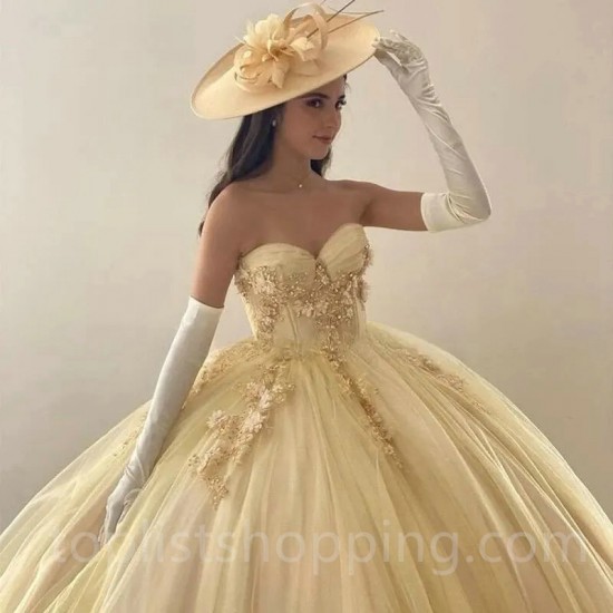 Sweet 15 16 Year Birthday Party Gown Yellow Quinceanera Dress 2024 Princess 