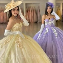 Sweet 15 16 Year Birthday Party Gown Yellow Quinceanera Dress 2024 Princess 