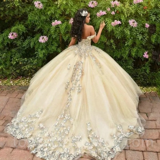 Sweetheart Yellow Quinceanera Dresses 2023 Lace Applique Tulle Ball Gown