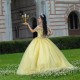 Sparkly Yellow Quinceanera Dresses with Train Ball Gown Beaded Appliques Lace Corset For Sweet 15 Girls Party Dress