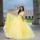 Sparkly Yellow Quinceanera Dresses with Train Ball Gown Beaded Appliques Lace Corset For Sweet 15 Girls Party Dress