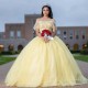 Sparkly Yellow Quinceanera Dresses with Train Ball Gown Beaded Appliques Lace Corset For Sweet 15 Girls Party Dress