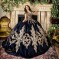 Off Shoulder Navy Blue Quinceanera Dress Lace Appliques V Neck Sweet 15 Gowns