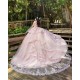 Off Shoulder Pink Quince Dress Lace Appliques Sweetheart Neck Sweet 15 Gowns With Bow