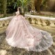 Off Shoulder Pink Quince Dress Lace Appliques Sweetheart Neck Sweet 15 Gowns With Bow