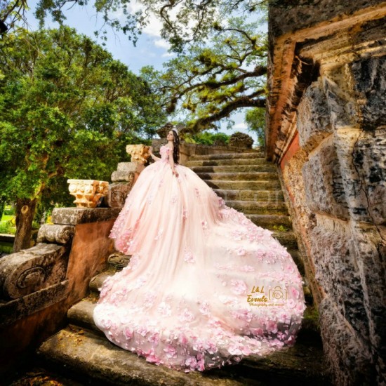 Off Shoulder Pink Quinceanera Dress Sweetheart Neck Sweet 15 Gowns With 3D Flowers