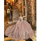 Off Shoulder Rose Gold Quinceanera Dress Lace Appliques Sweetheart Neck Sweet 15 Gowns