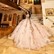 Off Shoulder Rose Gold Sweet 15 Gowns Sweetheart Neck Quince Dress With Three Dimensional Butterfly