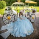 Off Shoulder Sky Blue Quinceanera Dress Lace Appliques Scoop Neck Sweet 15 Gowns