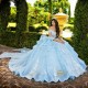 Off Shoulder Sky Blue Quinceanera Dress Lace Appliques Scoop Neck Sweet 15 Gowns