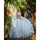 Off Shoulder Sky Blue Quinceanera Dress Sweetheart Neck Sweet 15 Gowns With 3D Flowers