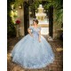 Off Shoulder Sky Blue Quinceanera Dress Sweetheart Neck Sweet 15 Gowns With 3D Flowers