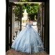 Off Shoulder Sky Blue Quinceanera Dress Sweetheart Neck Sweet 15 Gowns With 3D Flowers