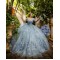 Off Shoulder Sky Blue Quinceanera Dress Sweetheart Neck Sweet 15 Gowns With 3D Flowers