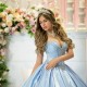 Off Shoulder Sky Blue Sweet 15 Gowns V Neck Quinceanera Dress